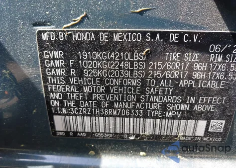 2024 Honda Hr-V 2Wd Lx z USA, uszkodzony, nr VIN 3CZRZ1H38RM706333